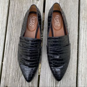 Franco Sarto black croc pointed toe flat loafers
